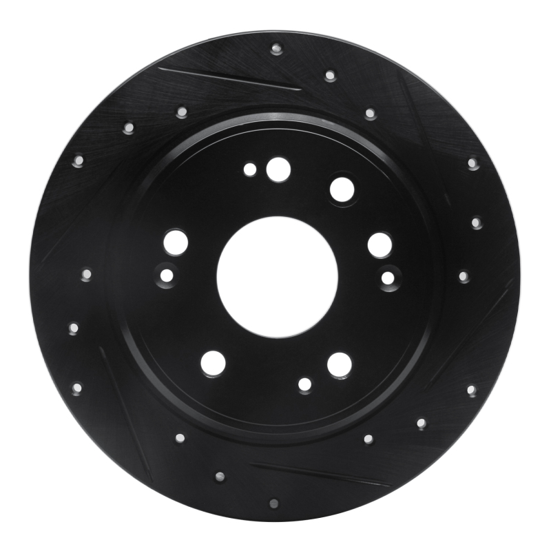 Honda CR-V Brake Rotor (1) - Rear Right - R1 Concepts - Drilled & Slotted - Black - `02-`04